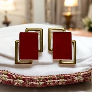 Monet Red and Gold Geometric Earrings